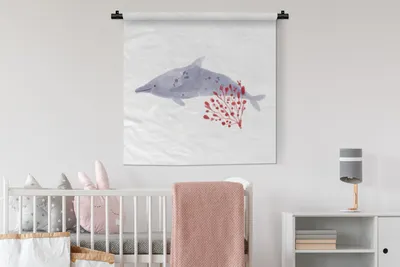 Produktbild von MuchoWow® Wandteppich Wandbehang Fische - Pflanzen - Meer - Aquarell 90x90 cm Tapisserie Dekoration Wandtuch - Wandaufhänger