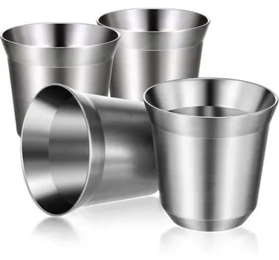 Image de Tasses à expresso en acier inoxydable, 80 ml, à double paroi, isolantes, résistantes à la chaleur, lot de 4