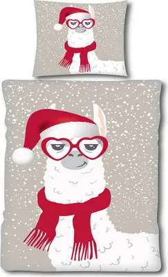 Produktbild von Fun Fleece Winter Bettwäsche 135x200+80x80cm, Motiv: Lama, Microfaser, Reißverschluß