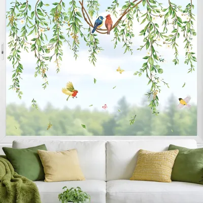 Produktbild von Fensterbilder Hängende Rebe Grün Groß | Fenstersticker für grüne Pflanzen, wiederverwendbare selbstklebende Fensteraufkleber für Fenster, Vitrinen, Spiegel und Glas