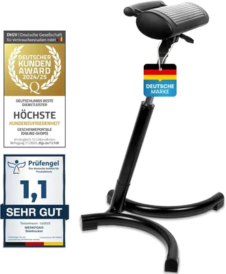 Produktbild von Werkfox Ergonomischer Stehhocker & Stehhilfe höhenverstellbar (64-82 cm), Multifunktionaler Bürohocker für gesunde Körperhaltung, Schwarz