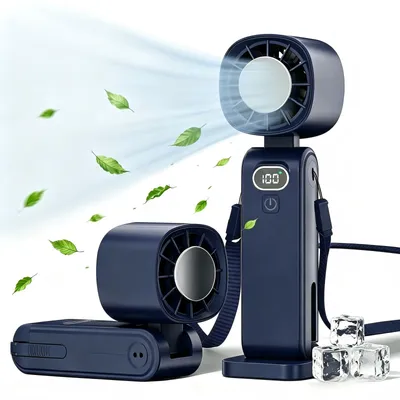 Produktbild von Kühlung Mini Hand Ventilator 5000mAh Akku Aufladbar Lüfter Handheld neck Fan USB, Dunkelblau