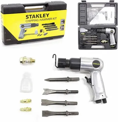 Image de Stanley Kit marteau pneumatique 160173XS - Outil pneumatique - 4000 p/m - Incl. 4 burins, 2 raccords rapides ARO et 1 additif pour huile - Argenté
