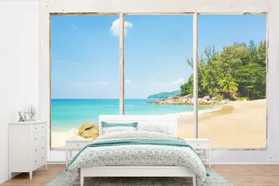 Produktbild von MuchoWow® Fototapete für Wohnzimmer oder Schlafzimmer Wandtapete Vinyl Motivtapete Aussicht - Strand - Meer - 450x300 cm - Gemusterte