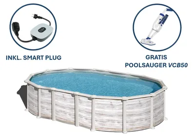 Produktbild von GRE Ovaler Stahlwandpool mit Nordicoptik KITPROV6188N – 610 x 375 x 132 cm, Komplettset + GRATIS Elektrischer Poolreiniger VCB50