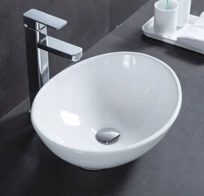 Zdjęcie produktu dla Owalna ceramiczna umywalka z przelewem owalna biała do umywalki 42 x 34 cm