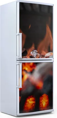 Produktbild von Kühlschrankdekoration  60x180 cm  Aufkleber auf dem Kühlschrank - Grill Feuer Glut