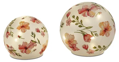 Produktbild von 2er Set LED Kugellampen Blumenzeit D. 12 + 15cm weiß rosa Glas mit Timer Formano