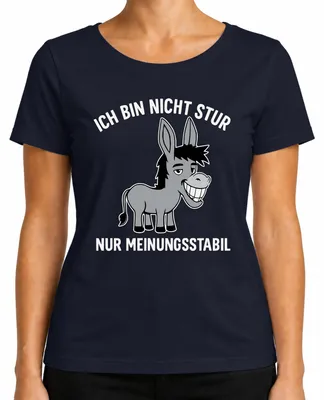 Imagen del producto de Camiseta para mujer, color azul marino, talla XXL. Frase: "No soy terco, solo tengo opiniones firmes. ¡Qué gracioso!"