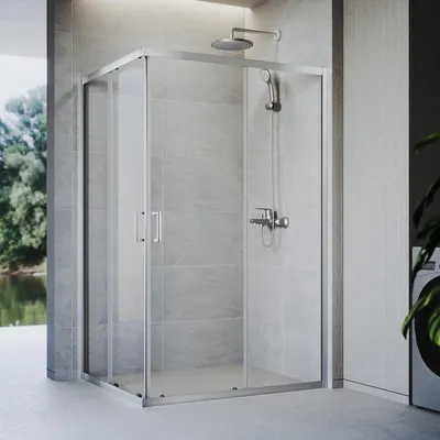 Produktbild von SONNI 80 x 120 x 185 silber Duschabtrennung , Schiebetür mit Ober- und Unterschiene, 5 mm Glas, Türrahmen mit 20 mm Verstellbereich