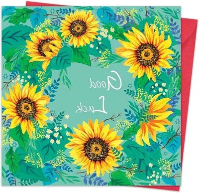 Productafbeelding van Geluukskarton met zonnebloem - Wenskaart voor succes - Veel succes wensen - Lege kaart - 15,5 x 15,5 cm - Geel