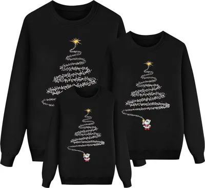 Produktbild von ASKSA Weihnachtspullover Familie Set Damen Herren Kinder Lustig Weihnachtspulli Rundhals Haesslicher Pullover,F-Schwarz,160