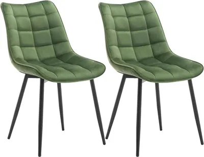 Produktbild von WOLTU Esszimmerstühle 2er-Set, Polsterstuhl mit Rückenlehne, bis 120 kg belastbar, Sitzfläche aus Samt, Metallbeine, Dunkelgrün