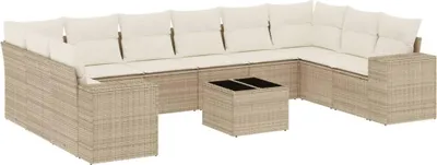 Produktbild von vidaXL 11-tlg. Garten-Sofagarnitur mit Kissen Beige Poly Rattan