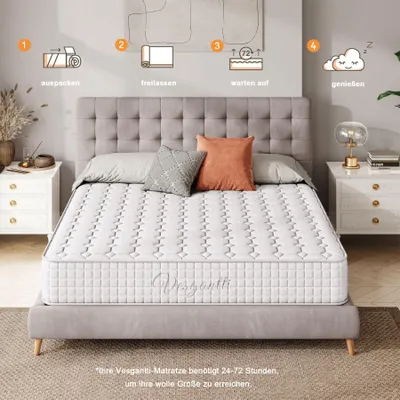 Produktbild von Vesgantti Matratze 90x200 cm, 7-Zonen Federkernmatratze, Mittelfeste Orthopädischem Taschenfederkernmatratze (H3, Tight-top 24cm)