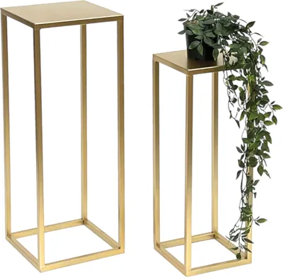 Image de DanDiBo Tabouret pour fleurs Métal Or Angulaire Support pour fleurs Table d'appoint 96506 Lot de 2 Colonne pour fleurs Moderne Support pour plantes Tabouret pour plantes