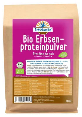 Produktbild von - Bio Erbsenprotein - veganes Eiweißpulver - 1 Kg von Erdschwalbe