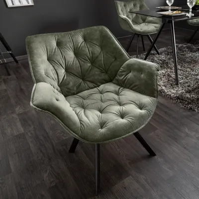 Produktbild von riess-ambiente Drehbarer Stuhl THE DUTCH COMFORT dunkelgrün Samt mit Armlehnen Modern Design Drehstuhl Esszimmerstuhl Konferenzstuhl