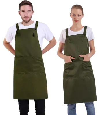 Productafbeelding van Schort met zak, verstelbaar, comfortabel, voor dames en heren, geschikt voor de keuken en koken, kleur: bronzen groen