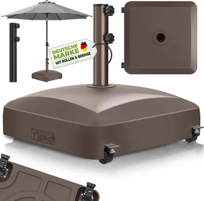 Produktbild von tillvex® Sonnenschirmständer PAVERA mit Rollen & Bremsen Braun | Schirmständer befüllbar 37 Liter / 56 kg | Schirmgewicht Sonnenschirm & Marktschirm Ø 1,8-3,7m | Ampelschirmständer wetterfest