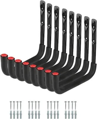 Image de Crochets muraux pour garage, 25 cm, lot de 8, capacité de charge de 22 kg, en acier, pour outils de jardin