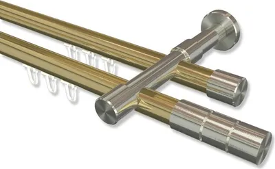 Produktbild von Interdeco Innenlaufstange, Gardinenstange mit Innenlauf Messing-Optik / Edelstahl-Optik Modell Prestige Elanto, 20 mm Ø 2-läufig, 480 cm (geteilt)