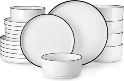 Produktbild von Monarchiales Tafelservice – 8 Personen – 36-teilig – Keramik Weiß mit schwarzem Rand – Eßteller & Frühstücksteller