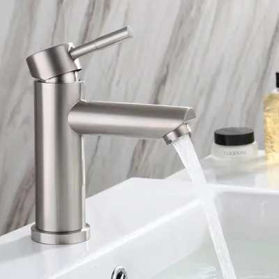 Image de Robinet de lavabo, robinet mélangeur, robinet de lavabo en céramique silencieux, en acier inoxydable, robinet de lavabo en acier inoxydable avec réglage de l'eau chaude et froide