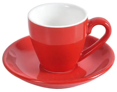 Productafbeelding van Koffiekop met schotel, espresso-/shotbeker, 80 ml, rood, porselein