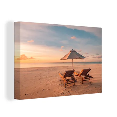 Obrázek produktu pro OneMillionCanvasses® Malba na plátně Nástěnná malba na plátně - Pláž - Lehátko - Slunečník - 150x100cm