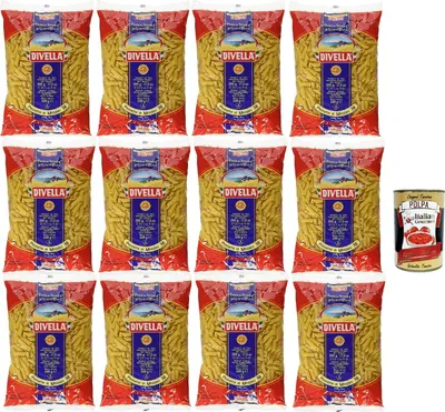 Produktbild von Divella Pasta 100% Italienisch Pennette di Mezzani 38, Nudeln aus Hartweizengrieß, Kochen 8 Minuten 12x 500g + Italian Gourmet polpa 400g
