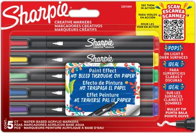Zdjęcie produktu dla Marker Sharpie 2201069 5 sztuk okrągła końcówka niebieski, zielony, czerwony, fioletowy, żółty