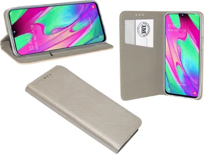 Produktbild von Buch Tasche "Smart" kompatibel mit SAMSUNG GALAXY A40 (A405F) Handy Hülle Etui Brieftasche Schutzhülle mit Standfunktion, Kartenfach Gold
