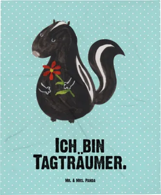 Produktbild von Mr. & Mrs. Panda Schlummerdecke Stinktier Blume - Türkis Pastell - Geschenk, Dreams, Schmusedecke, Träume, Plaid, Wildtier, Raubtier, Fleecedecke, Babybettdecke, Skunk