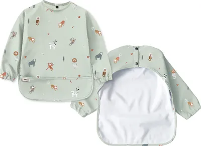 Produktbild von Ärmellätzchen Größe M mit Auffangtasche Baby und Kleinkind aus recyceltem Polyester Print Monkey Jungle Lätzchen