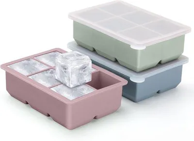 Imagen del producto de Cubitos de hielo de silicona - Cubitos de hielo - Con tapa - Libres de BPA - Rosa/Azul/Verde