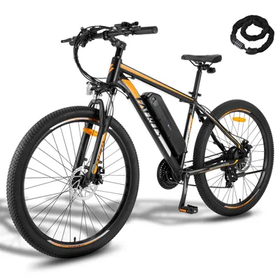 Produktbild von E-Bike Pedelec MTB 27,5 Zoll Rostfreie Aluminiumlegierung bis zu 90 - 110 km Mountainbike mit 21 Gang Wasserdicht IPX4, Orange