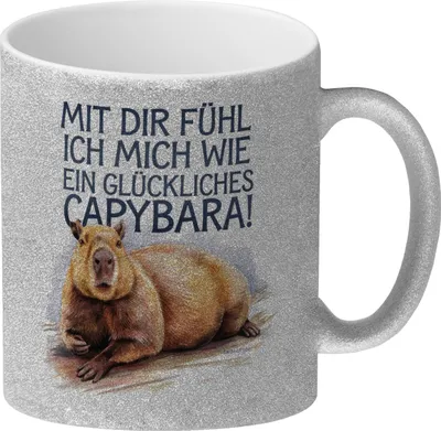 Produktbild von Glücklich mit dir fröhliches Capybara Glitzer-Kaffeebecher