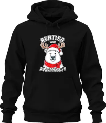 Produktbild von Rentier war t Weihnachten Geschenk Eisbär lustig Retro Uni Hoodie Kapuzenpullover, Schwarz, XXL