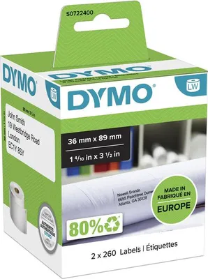 Produktbild von Dymo - Label LabelWriter Adressierung 36x89mm 2 Rollen à 260 Stück weiß | 6 Stück