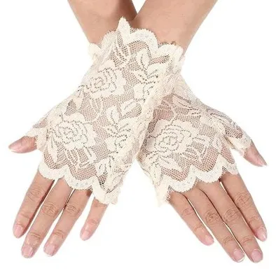 Zdjęcie produktu dla Rękawiczki koronkowe bez palców damskie czarne eleganckie na bal cosplay