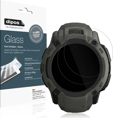 Produktbild von 2x Schutzfolie für Garmin Instinct 2x Solar - Anti-Shock 9H Folie dipos Glass Kunststoffglas