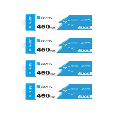 Produktbild von BetaFPV BT2.0 450 mAh 4‑Pack Akku‑Set für Drohnen 1S, 3,8 V, 450 mAh