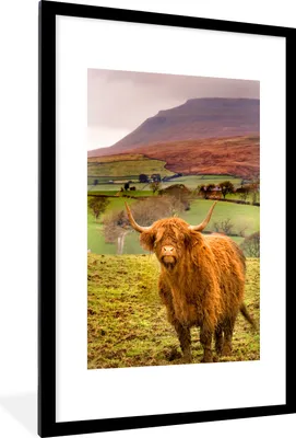 Produktbild von MuchoWow® Gerahmtes Poster Schottische Highlander - Berge - Natur 60x90 cm - Poster mit Schwarzem Bilderrahmen Wandposter Rahmen Foto Bilder - Dekoration - Wandposter Wohnzimmer - Hochwertig