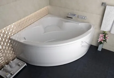 Produktbild von ECOLAM Badewanne Eckbadewanne Eckwanne Wanne Acryl Standard mit Sitz 130x130 Schürze Füße Silikon + Ablaufgarnitur GRATIS Komplett-Set