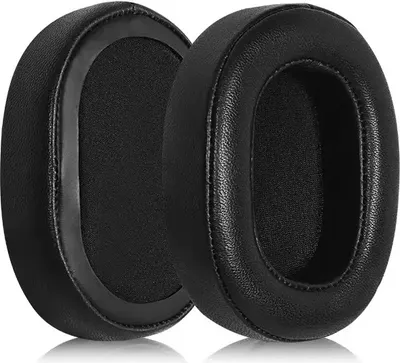 Two black ear pads for headphones are shown side-by-side on a white background.