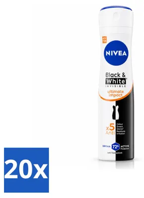 Imagen del producto de 20 unidades de desodorante en spray NIVEA Black & White Ultimate Impact, 150 ml. Paquete económico