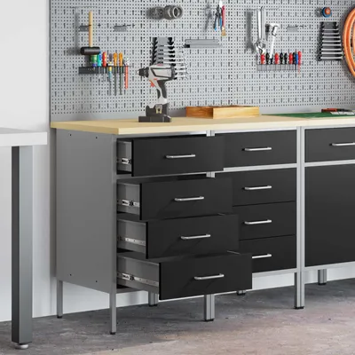 Obrázek produktu pro Pracovní stůl s úložným prostorem, 2 kusy, černý a šedý, rozměry 100 x 55 x 85 cm