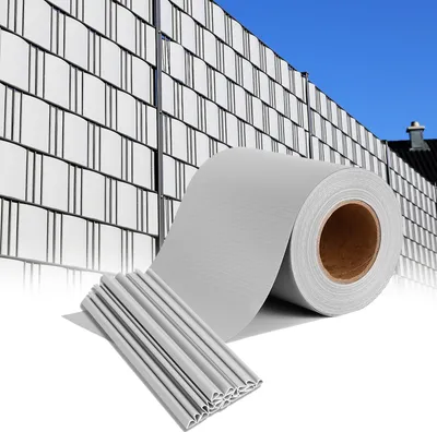 Produktbild von LZQ 35m x 19cm PVC Sichtschutzstreifen Sichtschutzfolie Doppelstabmatten mit 20 Befestigungsclips Sichtschutzmatte Grau