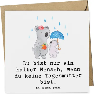 Produktbild von Mr. & Mrs. Panda Klappkarte Tagesmutter Herz - Weiß - Geschenk, Glückwunschkarte, anlasskarte, doppelkarte, Grußkarte, faltkarte